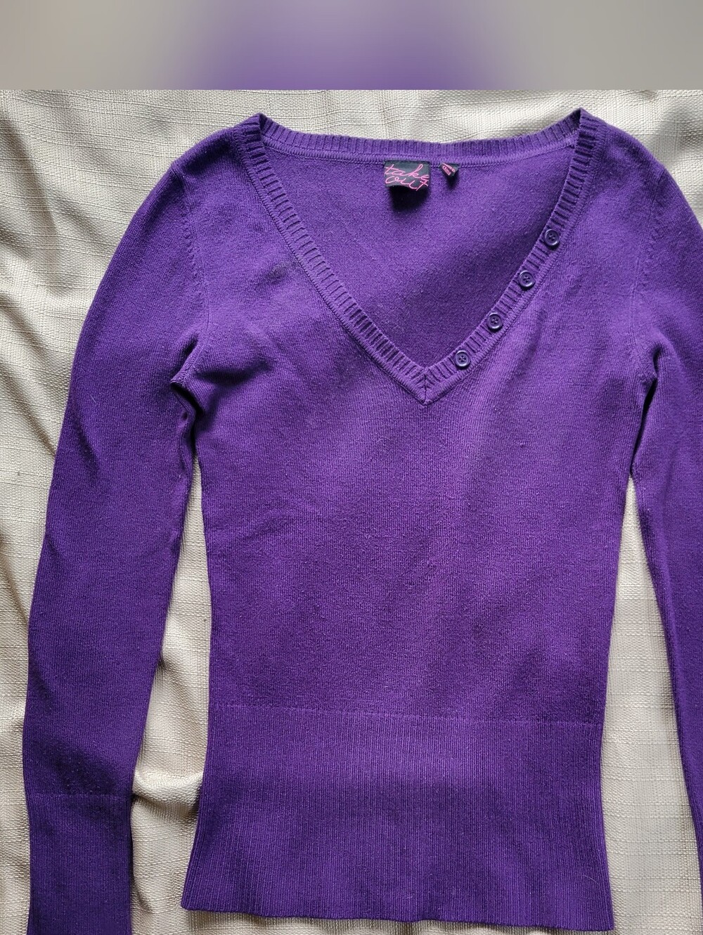 Y2K Takeout Plum Deep Purple V-Neck Pullover Ribbed Waist Sweater Top